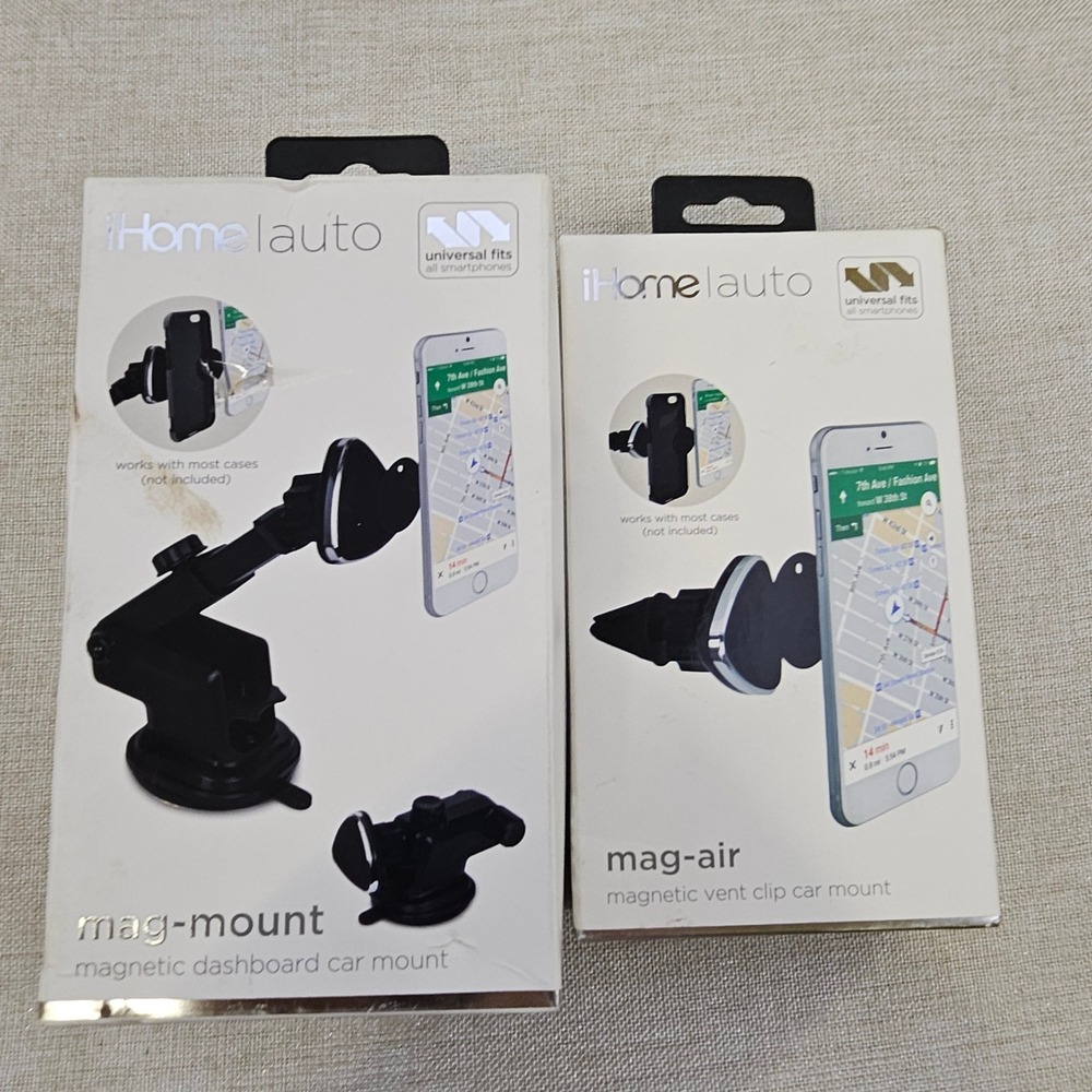 iHome Auto Mag Dash Mount & Magnetic Air Vent Clip Car Mount Black CM170B Lot‎
